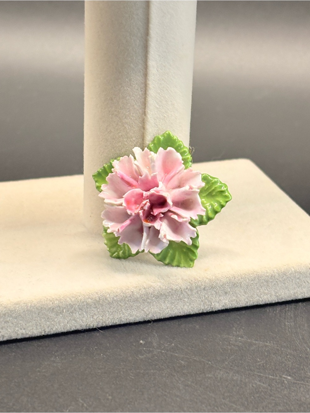 Vintage English Bone China Pink Carnation Flower Brooch Pin England